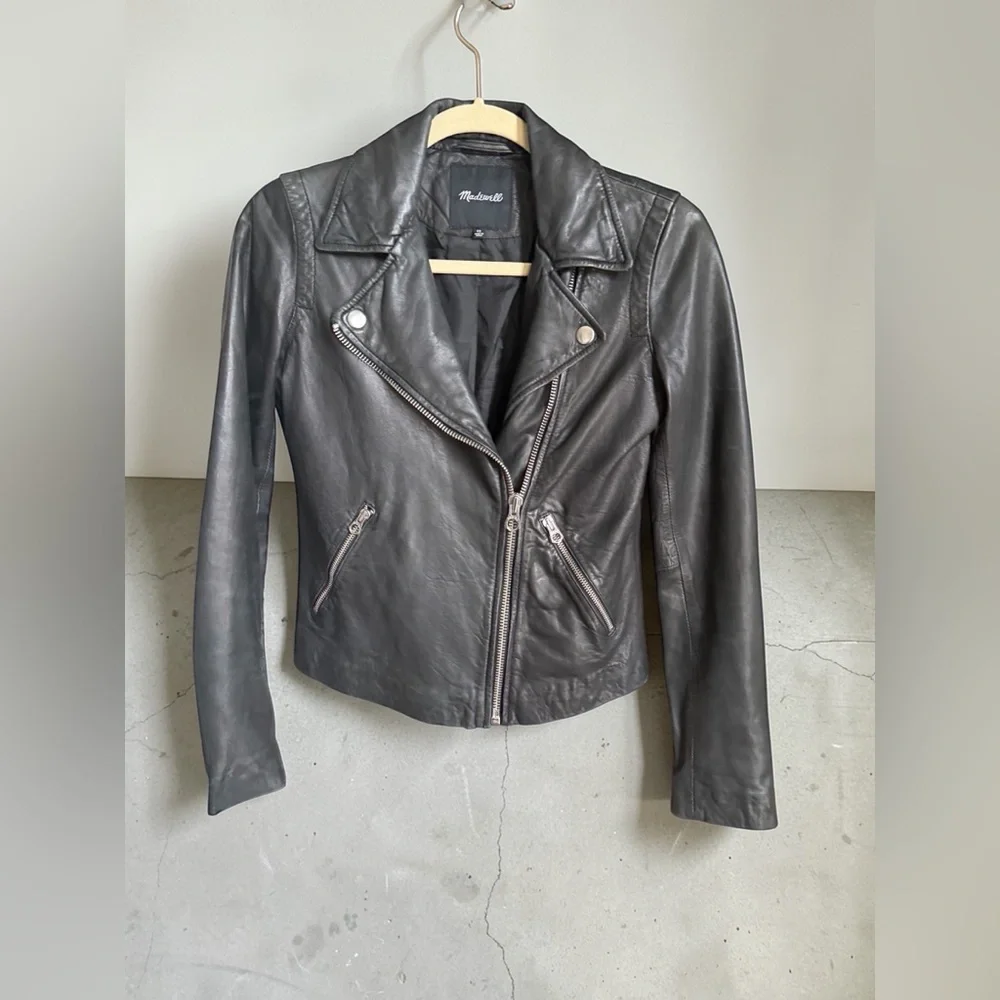 Madewell Washed Leather Black Motorcycle Biker Jacket Size XS NWOT Never Worn - Picture 4 of 14
